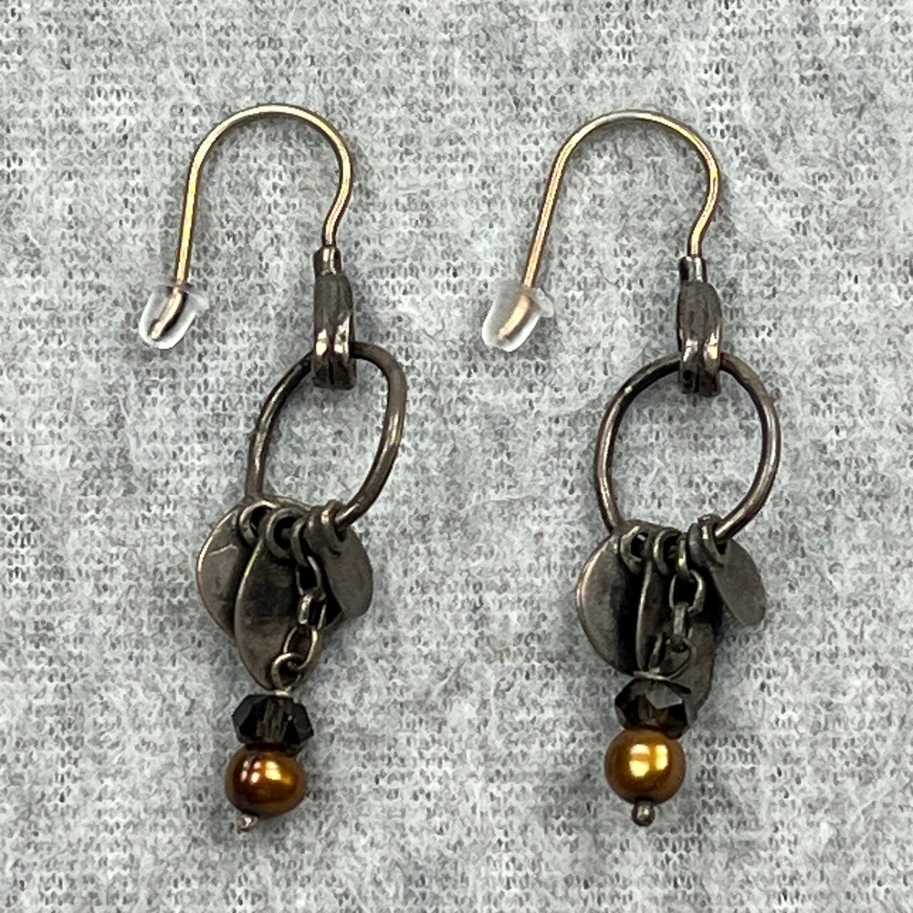 Silpada Drop Earrings‎ Women's Copper Sterling Silver Smokey Quartz Pearl W1550